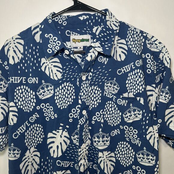 Tipsy Elves x The Chive On Short Sleeve Button Up Shirt Men Size L Large Hawiian - Picture 2 of 7